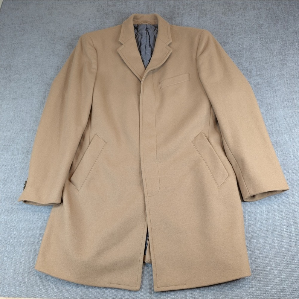 Banana Republic Jacket Men L Camel Tan Wool Cashmere Blend Button Over Coat - Picture 2 of 12
